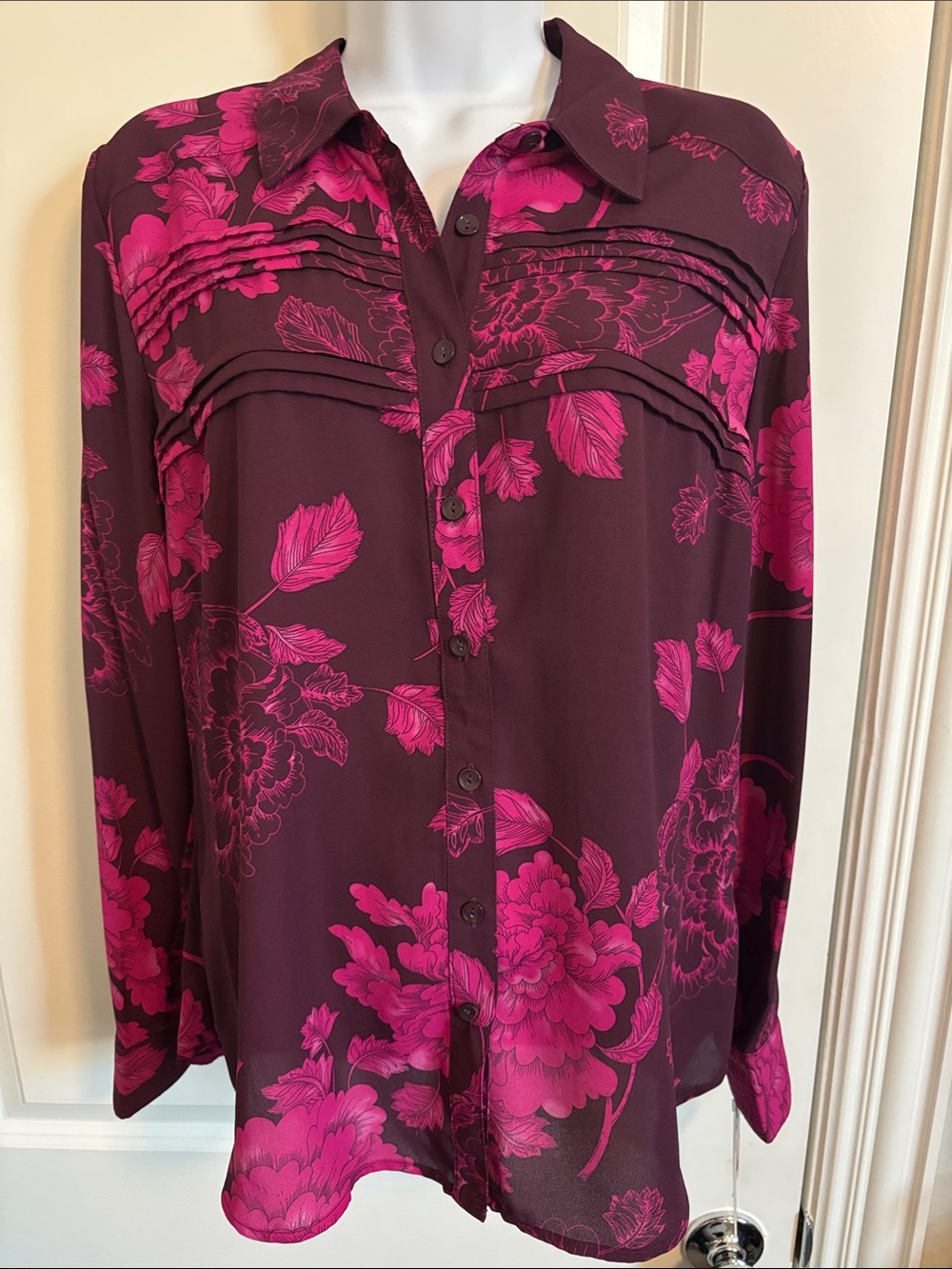 Annette Lepore Women's Floral Button-Up Blouse in Plum & Fuchsia M #79T